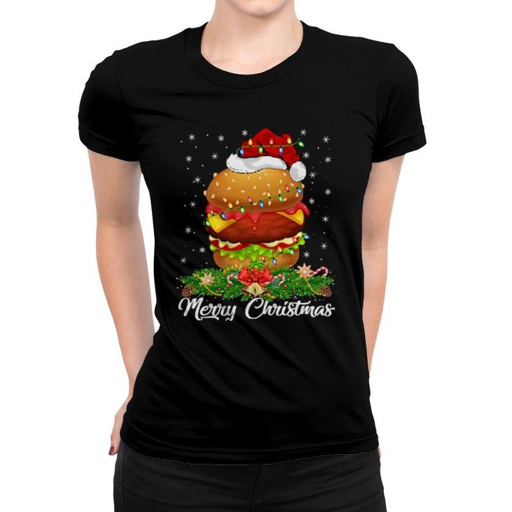 Burger Food Matching Santa Hat Burger Christmas  Women T-shirt