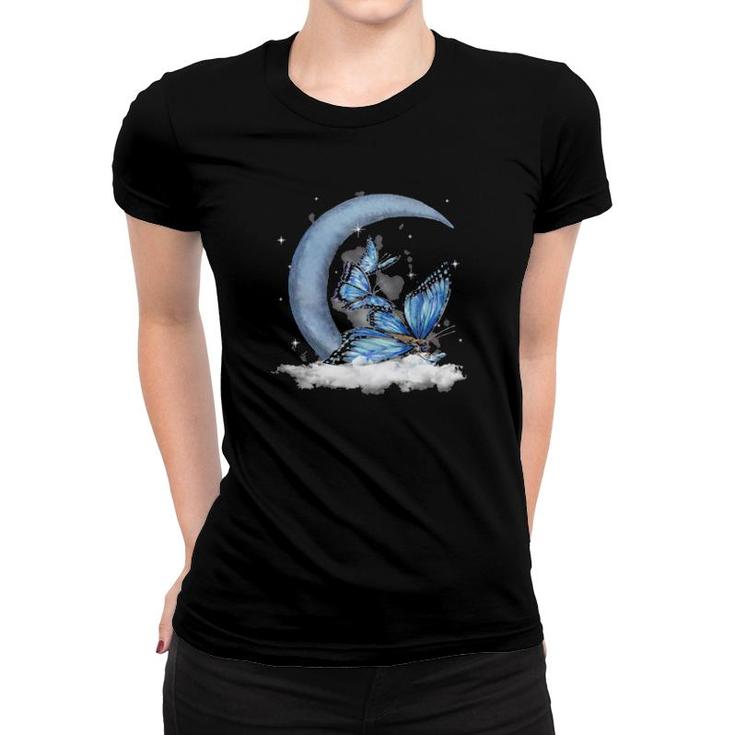 Butterfly Sleeping With Moon, Crescent Moon , Butterfly Sit On The Crescent Moon  Women T-shirt
