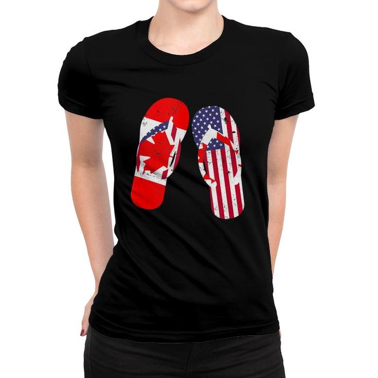 Canadian American Flag Flip Flops Patriotic Gift Women T-shirt