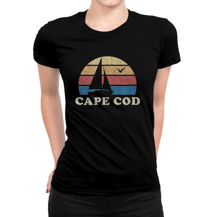 Cape Cod Ma Vintage Sailboat 70S Throwback Sunset Women T-shirt