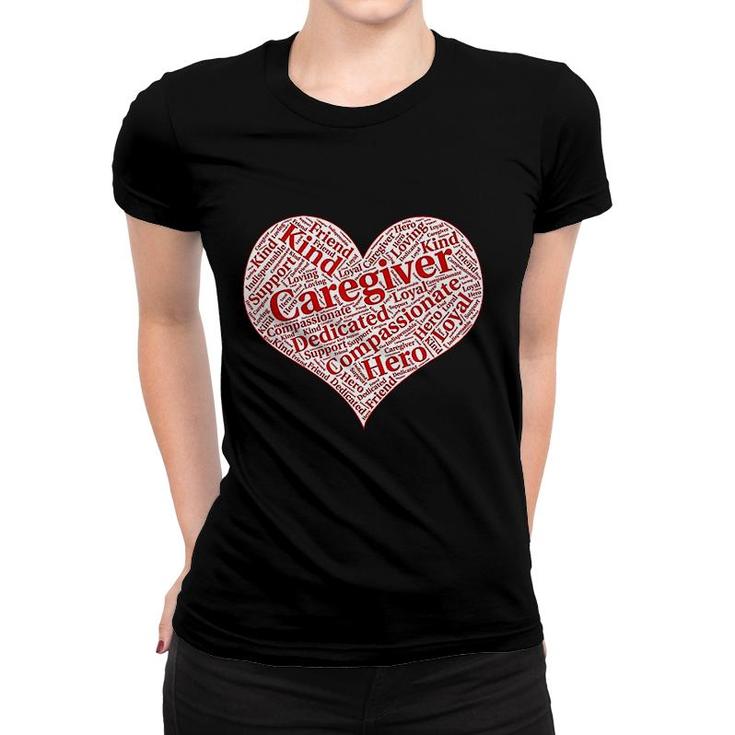 Caregiver Heart Word Cloud Women T-shirt