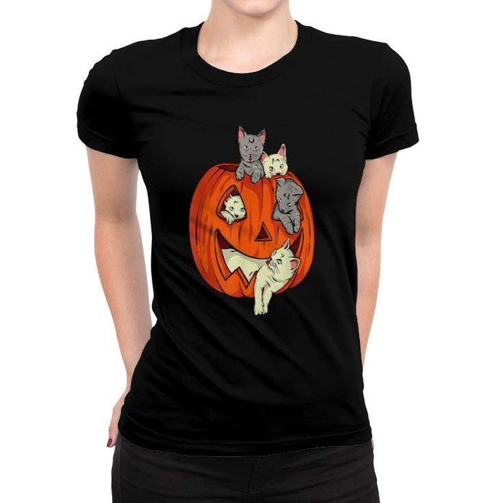Cats Pumpkin Carved Jack O Lantern Cat Halloween Costume  Women T-shirt