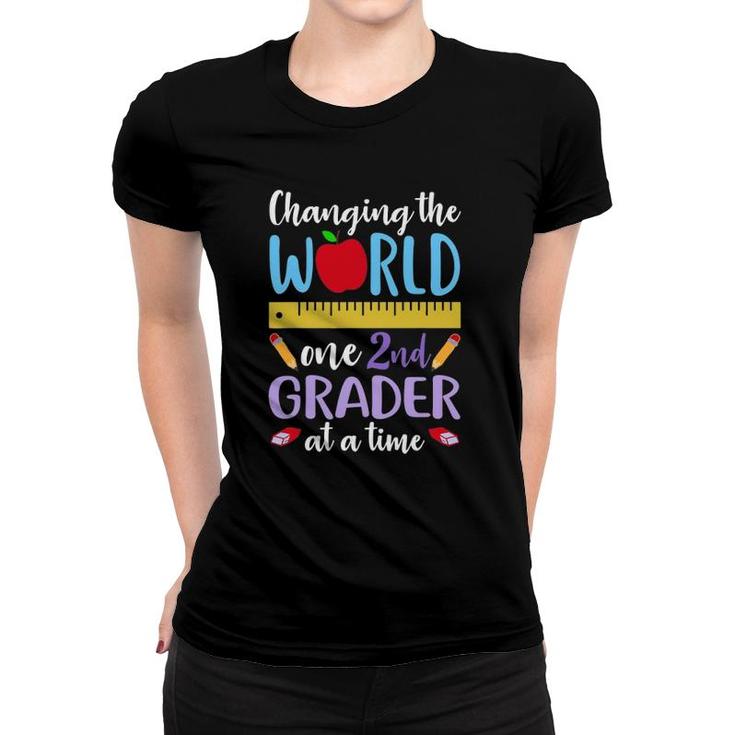 Changing World One 2Nd Grader At A Time Second Grade Teacher Women T-shirt