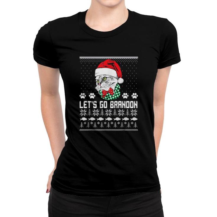 Christmas Cat Let’S Go Brandon Ugly Merry Christmas Women T-shirt