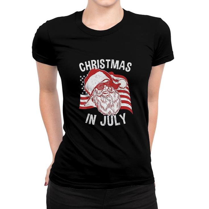 Christmas In July Retro Hipster Santa 4th of July  Women T-shirt