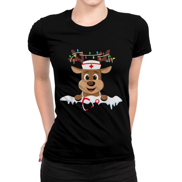 Christmas Nurse Love Nicu Rn Er Santa Reindeer Nurse Hat Elf  Women T-shirt