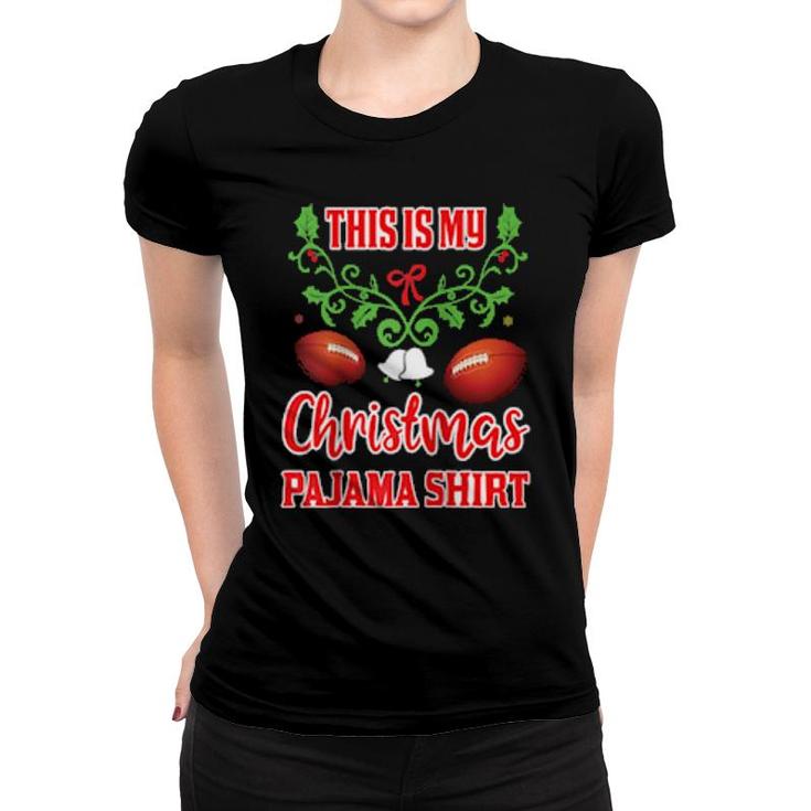 Christmas Pajama Merican Football Ball Santa Hat Sport Women T-shirt