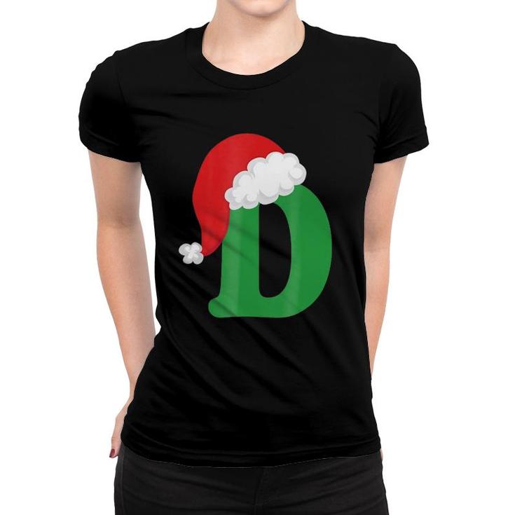 Christmas Santa Hat Letter D Monogram Holiday Photo Women T-shirt