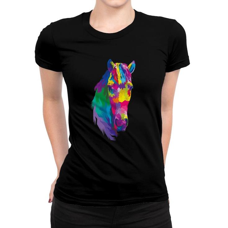Colorful Horse's Head Polygonal Geometric Horse Horse-Loving Women T-shirt