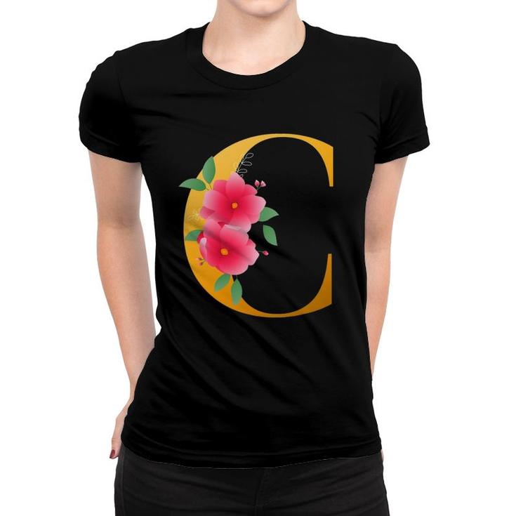 Cool Floral Alphabet Cute Initial Monogram Letter C Graphic Women T-shirt