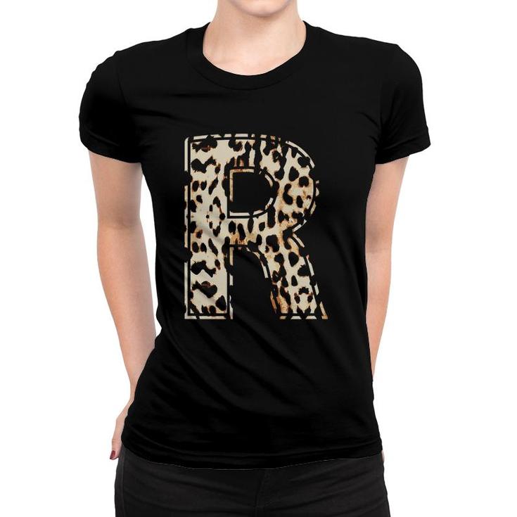 Cool Letter R Initial Name Leopard Cheetah Print Women T-shirt