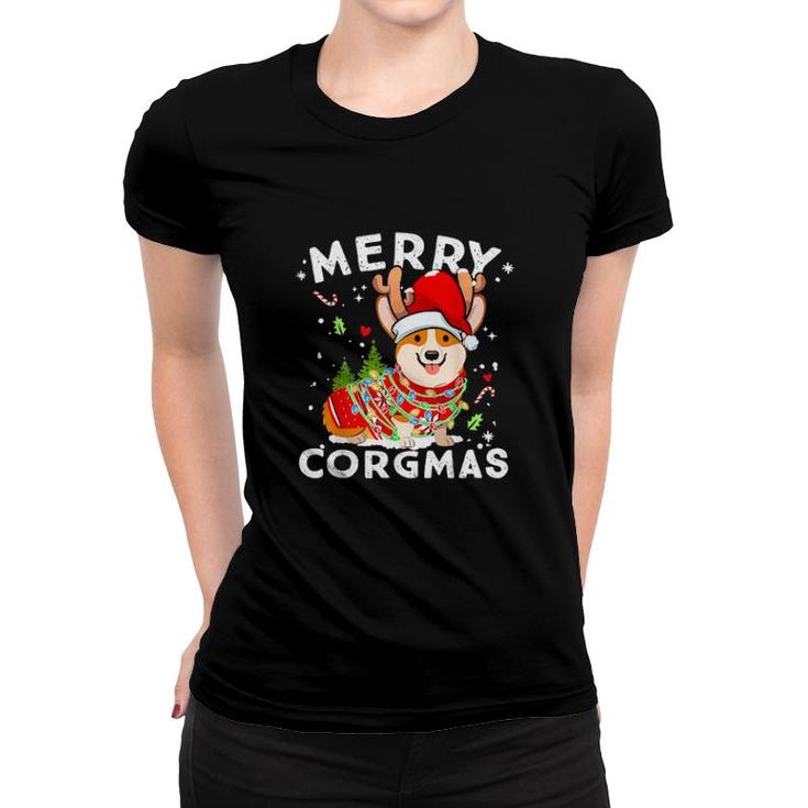 Corgi Dog Reindeer Merry Corgmas Santa Corgi Christmas Women T-shirt