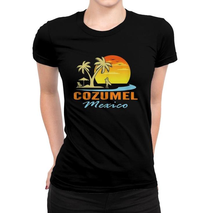 Cozumel Mexico Beach Sunset Palm Trees Ocean Surfer  Women T-shirt