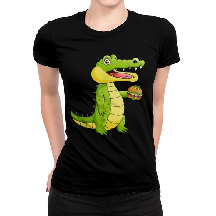 Crocodile Eat Burger, Fast Food America Usa  Women T-shirt