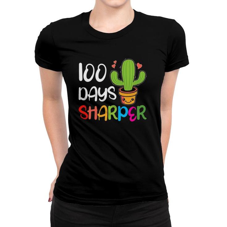 Cute 100 Days Sharper Cactus Teacher 100Th Day Of School Women T-shirt
