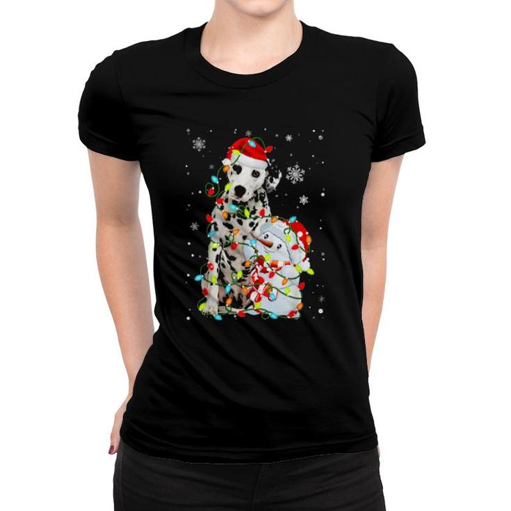 Cute Dalmatian Santa Hat Christmas Light Xmas  Women T-shirt