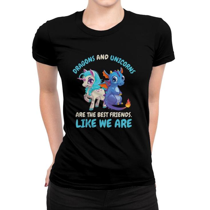 Cute Kids Dragons And Unicorns Best Friends Friendship Gift Women T-shirt