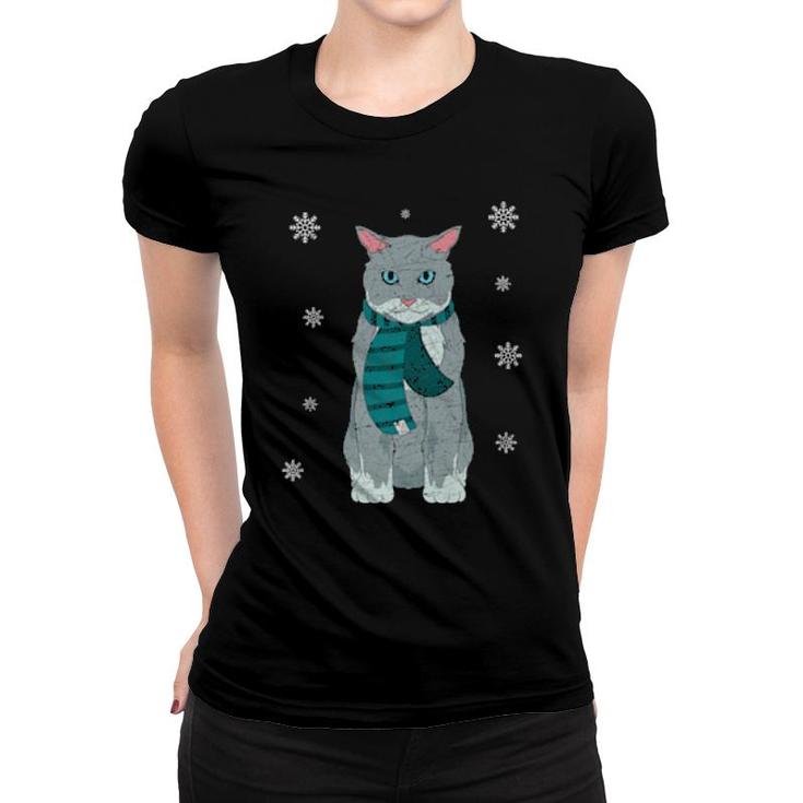 Cute Pet Owner Snowy Winter Animal Cat Person Cat  Women T-shirt