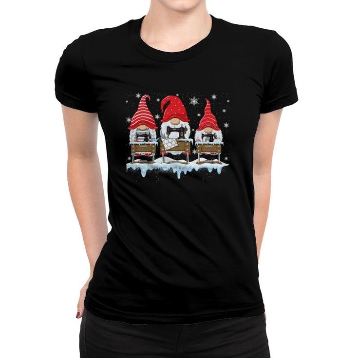 Cute Sewing Gnomes Santa Quilting Xmas Funny Christmas Gift Women T-shirt