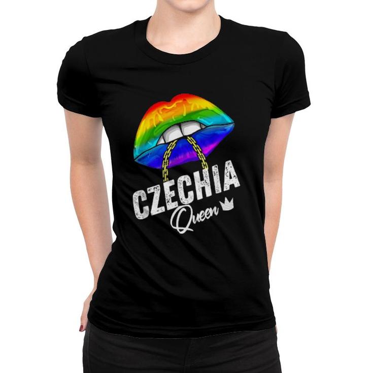 Czechia Lgbtq Gay Pride Flag Lips Rainbow  Women T-shirt
