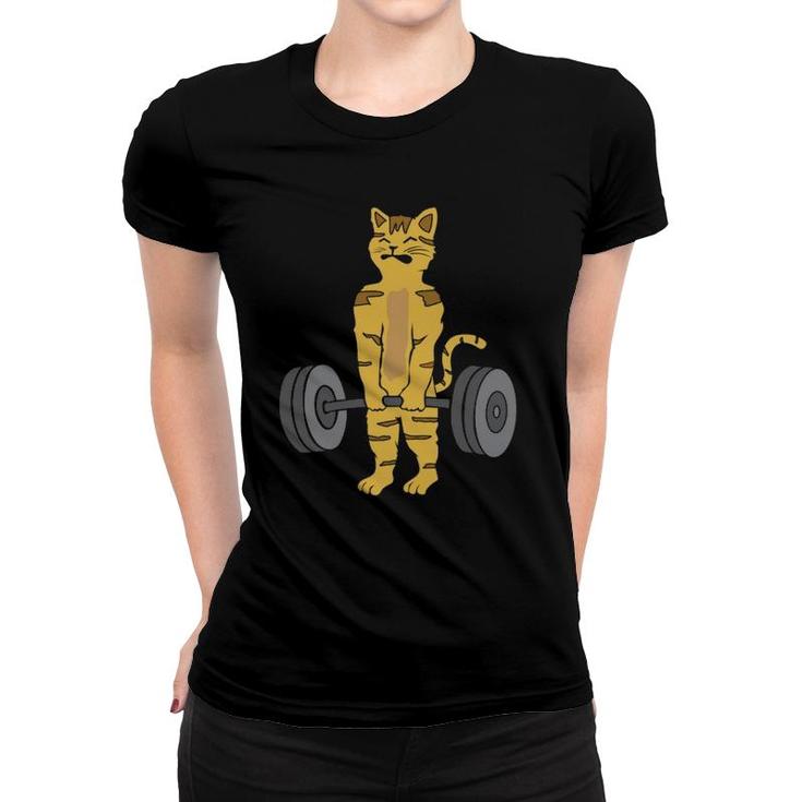 Deadlifting Cat Weightlifters Gym Workout Funny  Women T-shirt