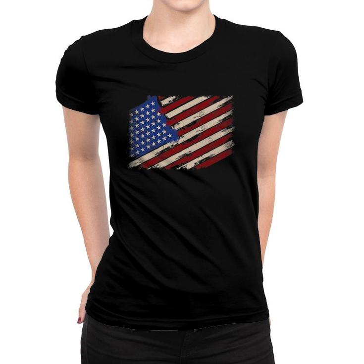 Distressed American Us Flag Vintage Retro Look 4Th Of July Women T-shirt