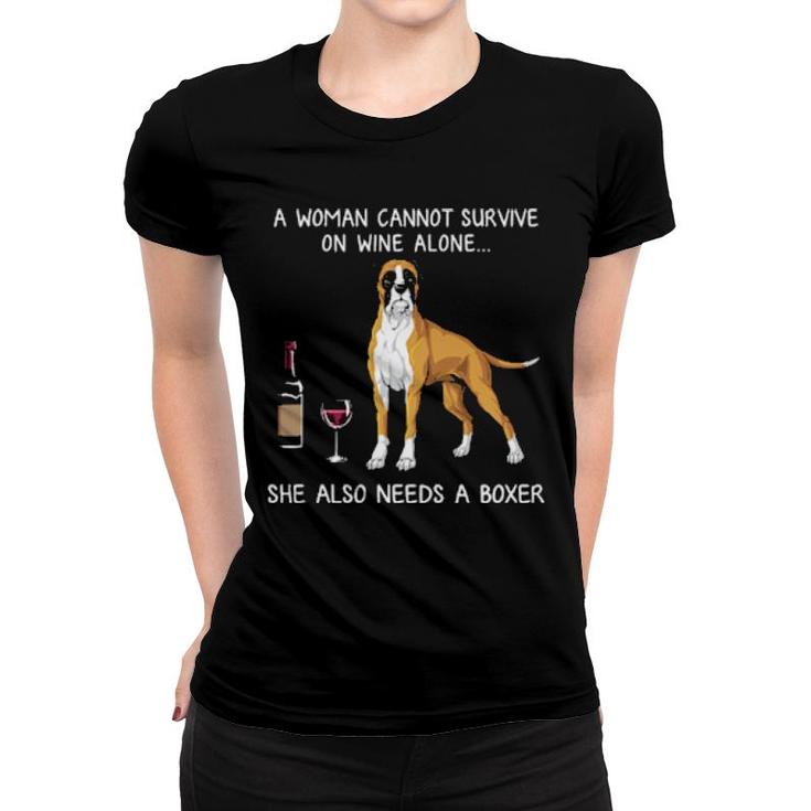 Dog Boxer And Wine Funny Dog447 Paws Women T-shirt