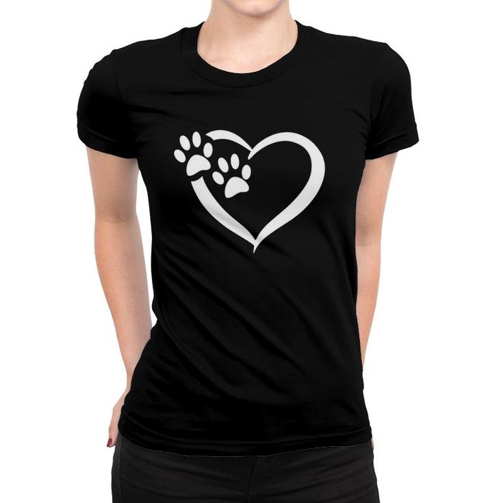 Dog Cat And Animal Lover Heart With Paw Prints Women T-shirt