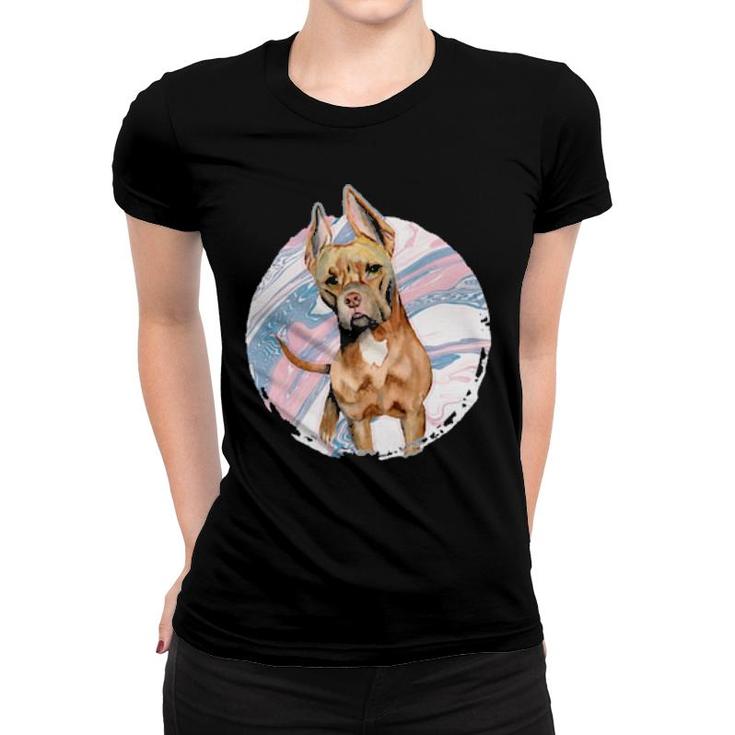 Dog Cute Pit Bull Terrier Dog Pink Blue Marble 411 Paws Women T-shirt