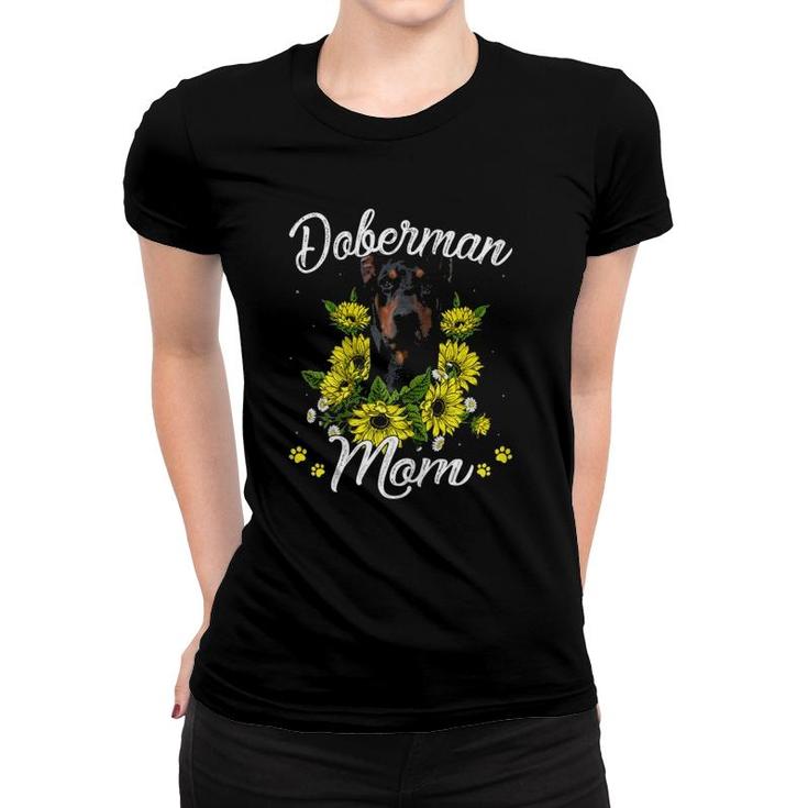 Dog Mom Mother's Day Gift Sunflower Doberman Mom Women T-shirt