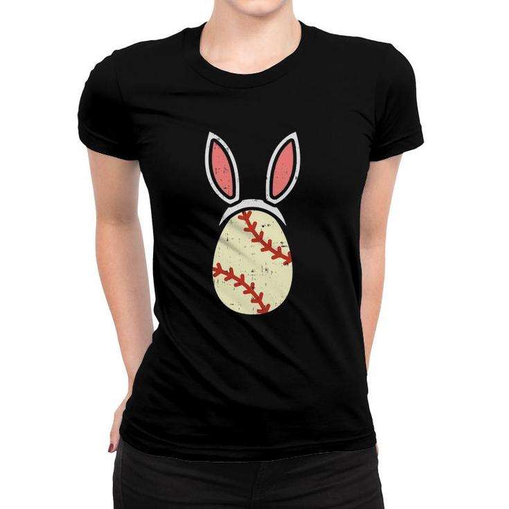 Egg Baseball Rabbit Bunny Ears Funny Easter Player Gift Women T-shirt