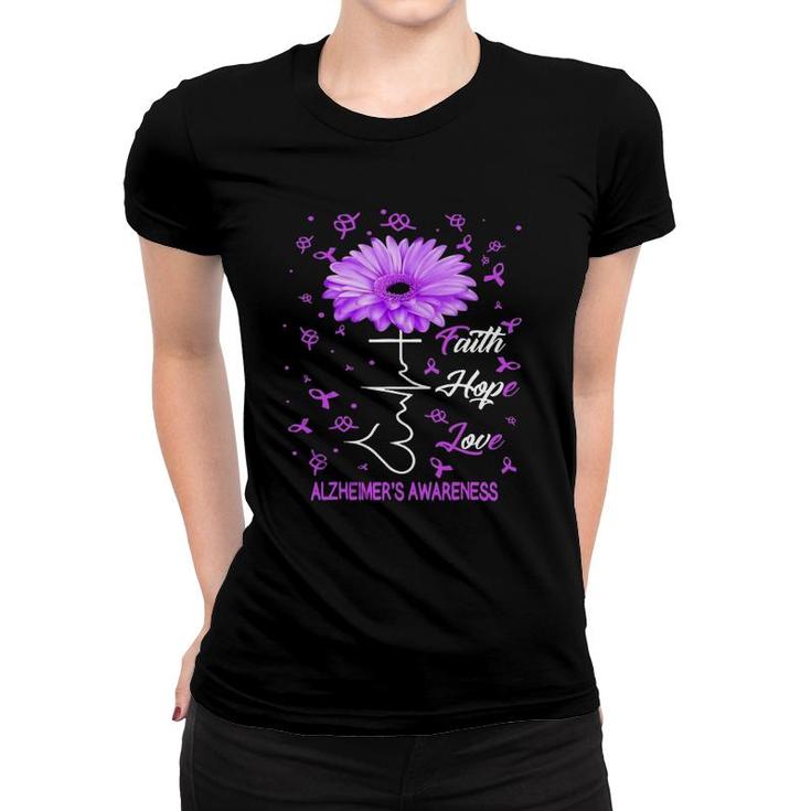 Faith Hope Love Alzheimer's Awareness Purple Flower Gift Women T-shirt