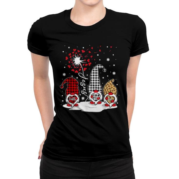 Faith Hope Love Gnomes Jesus Dandelion Christian Christmas  Women T-shirt