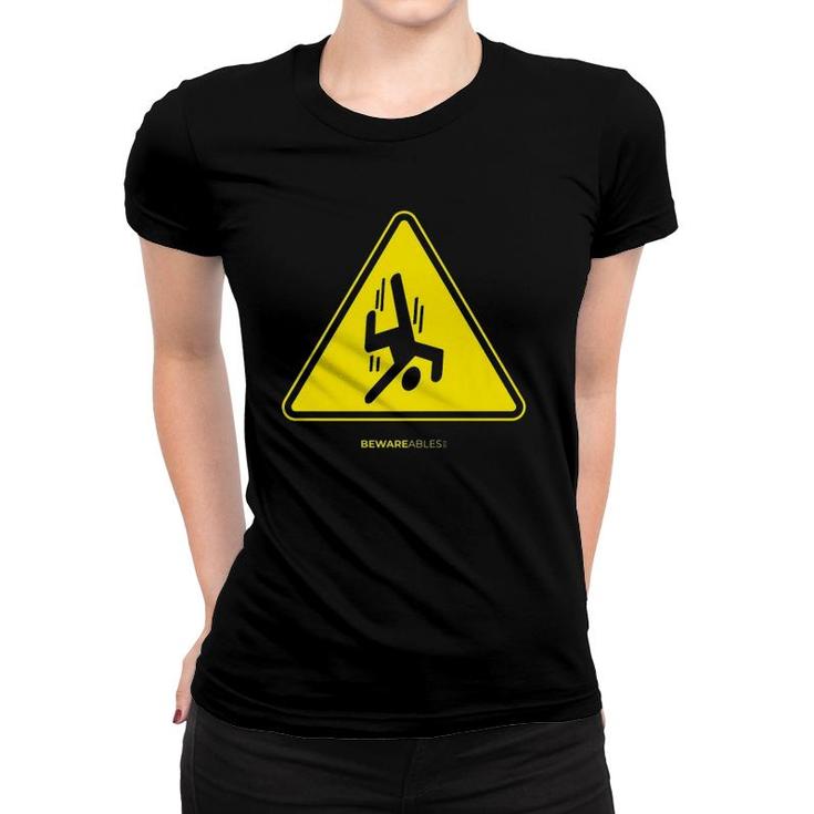 Falling Guy Funny Sign Warning Yellow Triangle  Women T-shirt
