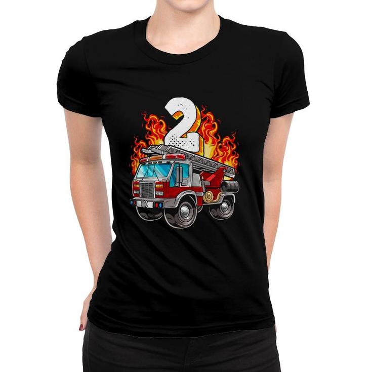 Firefighter 2Nd Birthday Fireman And Firetruck Birthday Boys Women T-shirt