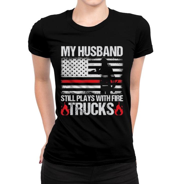 Firefighter's Wife Quote Proud Fireman Usa Flag Design  Women T-shirt
