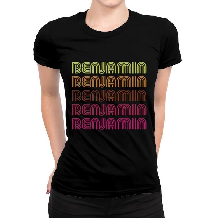 First Name Benjamin Funky Retro Vintage Disco Design  Women T-shirt
