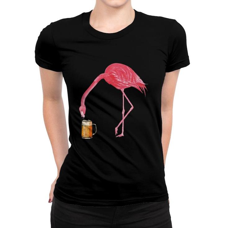Flamingo Drinking Beer Women T-shirt
