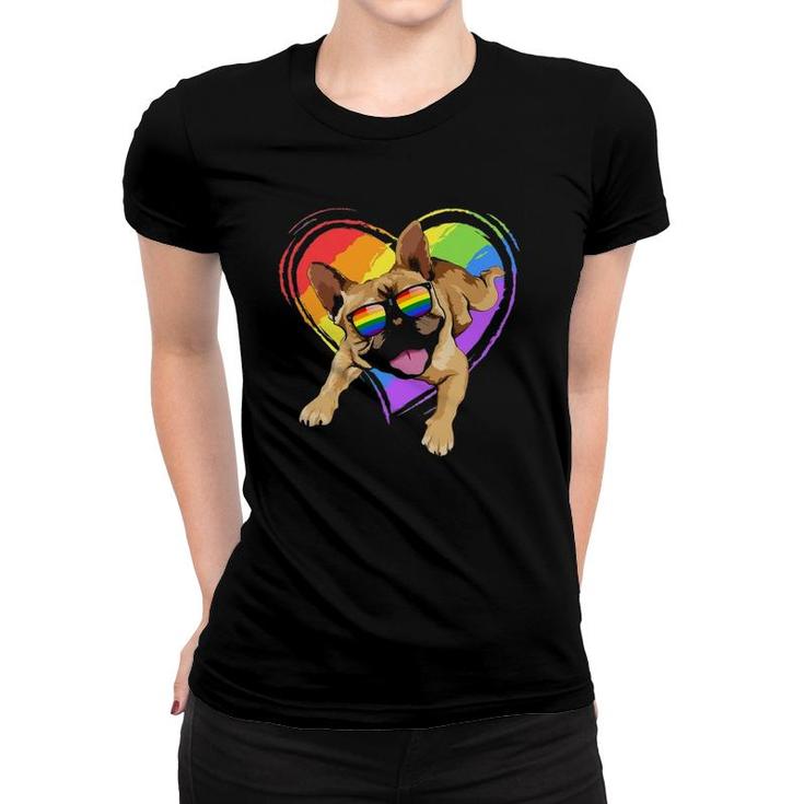 French Bulldog Rainbow Heart Gay Pride Lgbt T Gifts Women T-shirt