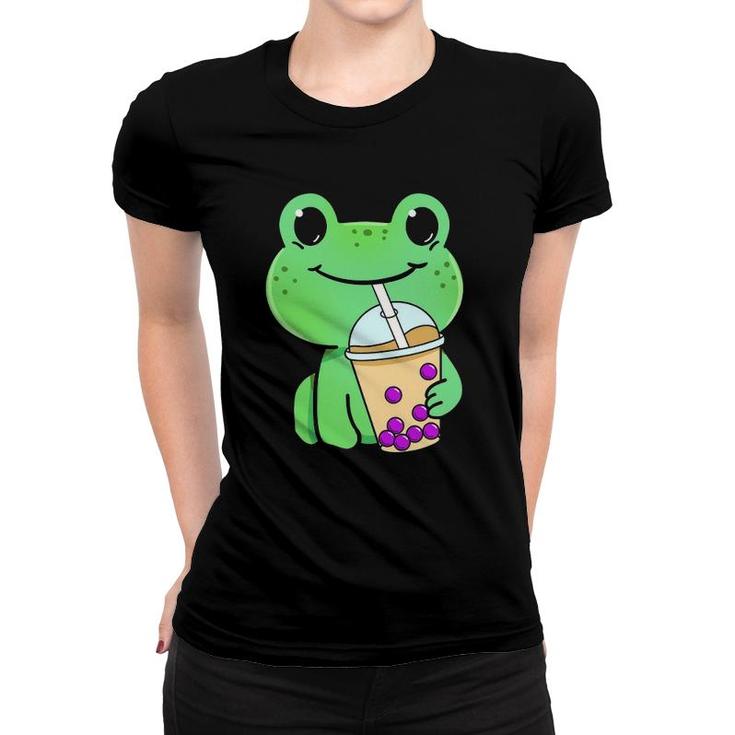 Frog Drinking Bubble Tea Women T-shirt