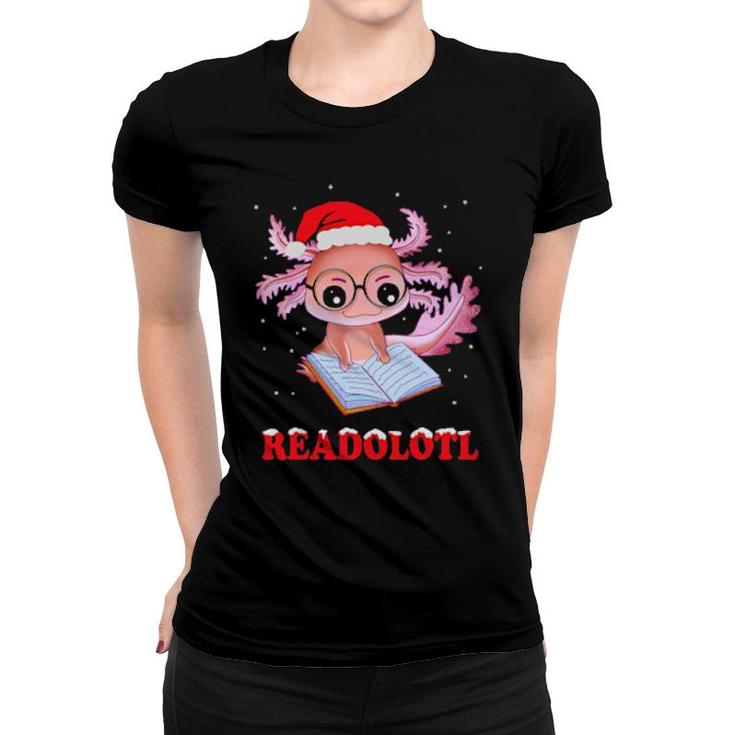 Funny Axolotl Santa Xmas Readolotl Bookworm Book Reading  Women T-shirt