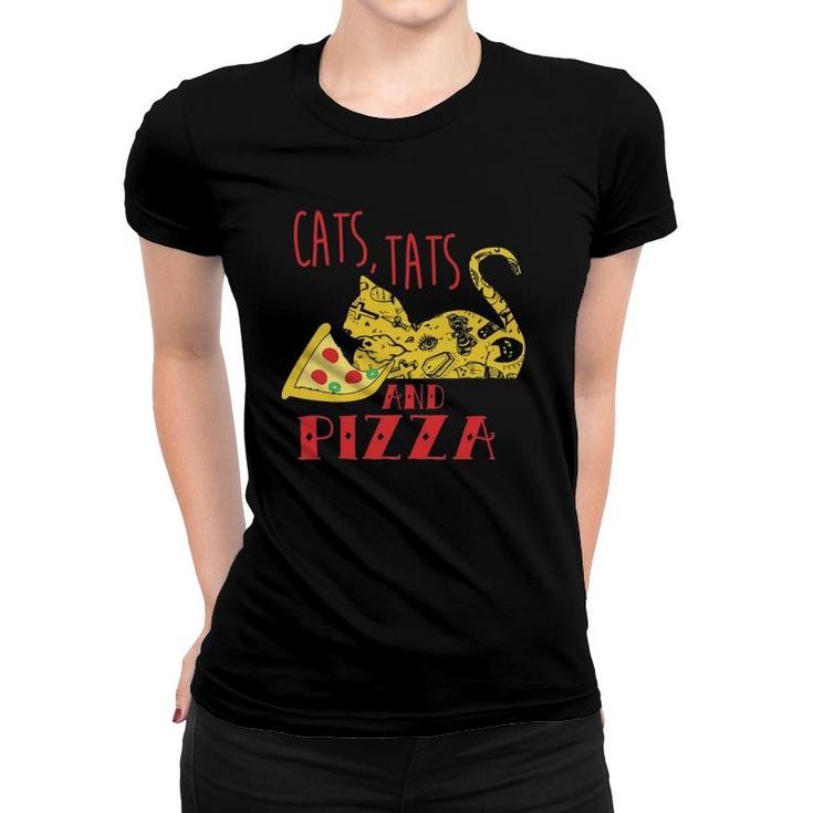 Funny Cat Lovers Gift Tattoo Lovers Pizza & Cats Women T-shirt
