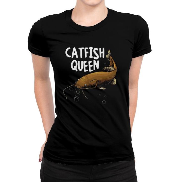 Funny Catfishing Art Women Mom Catfish Queen Fishing Hunters Women T-shirt