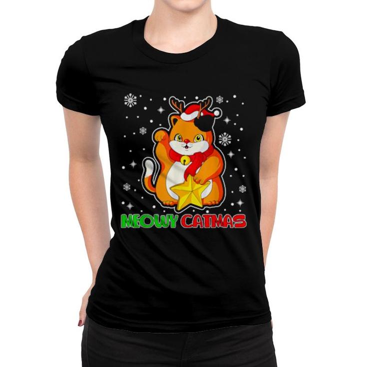 Funny Christmas Cat Matching Family Pajamas Meowy Catmas  Women T-shirt