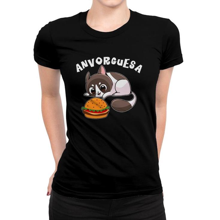 Funny Cute Cat Anvorguesa Hamburger Kitty Lovers Women T-shirt