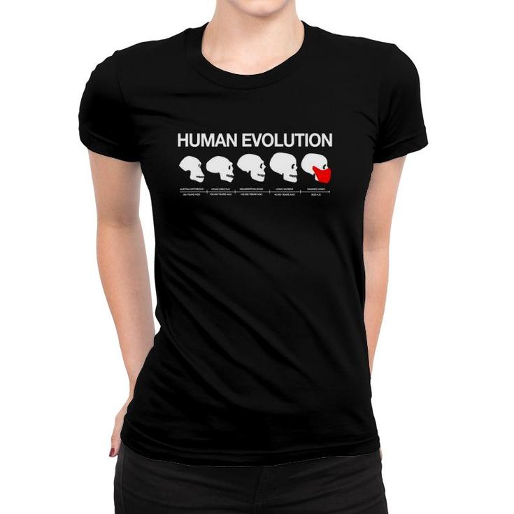 Funny Evolution Of Man From Australopithecus To Masked Women T-shirt
