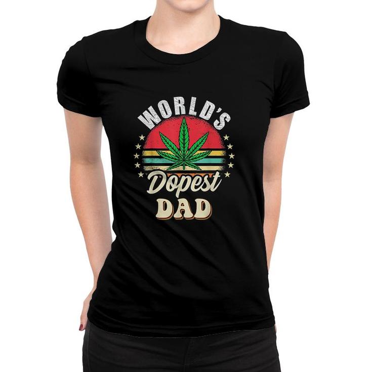 Funny Fathers Day Star Weed Dad Vintage Worlds Dopest Dad  Women T-shirt
