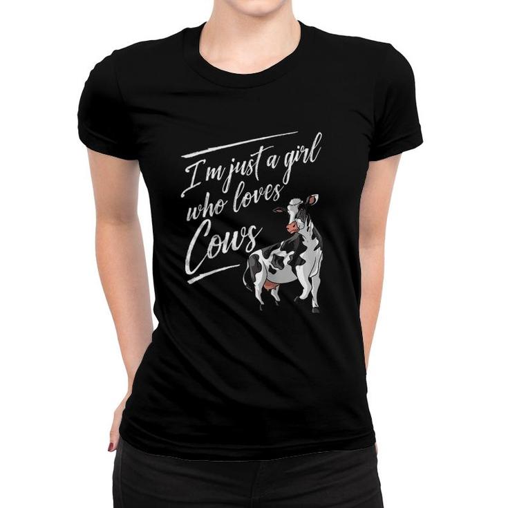 Funny I'm Just A Girl Who Loves Cows Gift Farm Girl Women Raglan Baseball Tee Women T-shirt