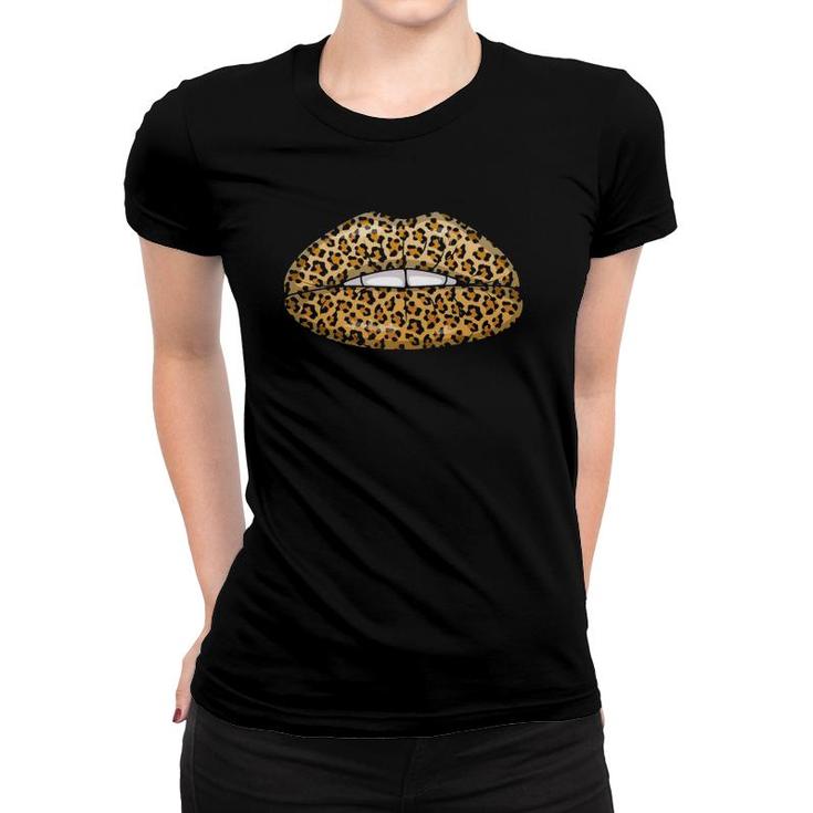 Funny Leopard Lips Cool Women Mouth Cheetah Lipstick Gift Women T-shirt