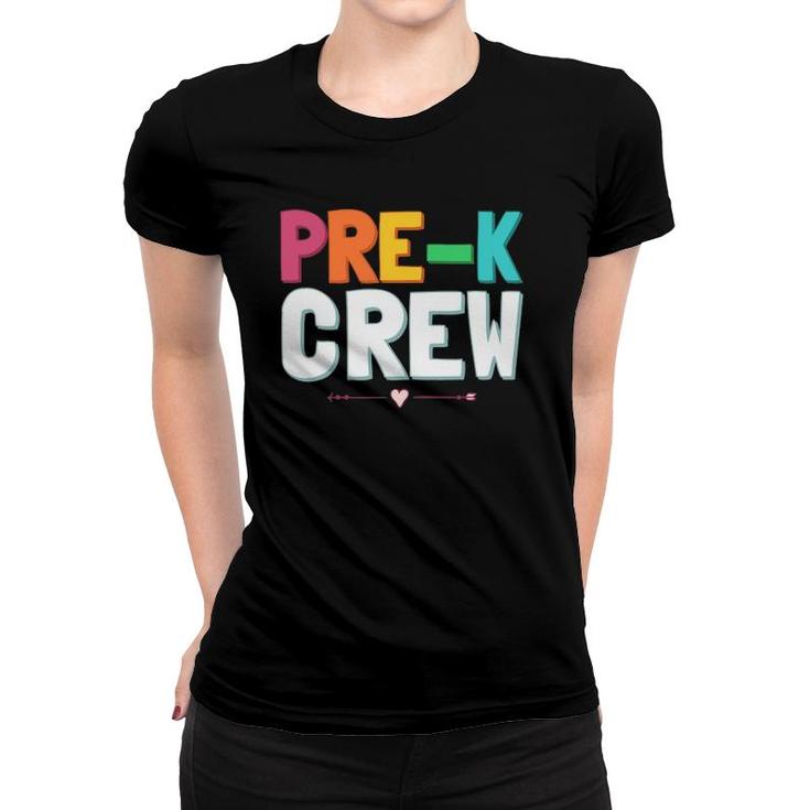 Funny Preschool Teacher Designs For Men Women Pre K Crew Women T-shirt